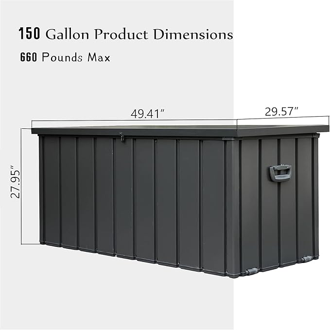 CHUNLY 150 Gallon Outdoor Indoor Deck Box with Lockable Lids Patio Storage Box Waterproof Storage Bin for Furniture Cushions, Throw Pillows, Garden Tools (Dark Gray)