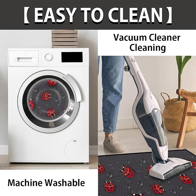 cfpolar Ladybug Half Round Door Mat - Rainy Day Cute Ladybird Black Semicircle, Non-Slip Soft Area Rug for Indoor Entrance, Wear-Resistant Welcome Mat for Garage, Patio, Home Decor - 24 x 36 in