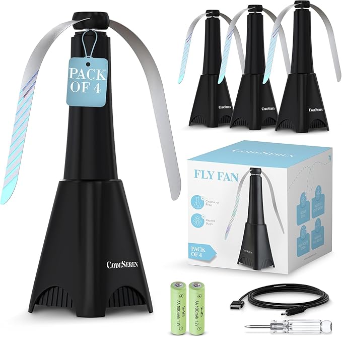 Fly Fans for Tables (4 PCS) - Soundless Fly Swatter Fan for Outdoor Restaurant, Marina, BBQ and Picnic