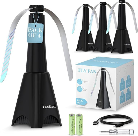 Fly Fans for Tables (4 PCS) - Soundless Fly Swatter Fan for Outdoor Restaurant, Marina, BBQ and Picnic