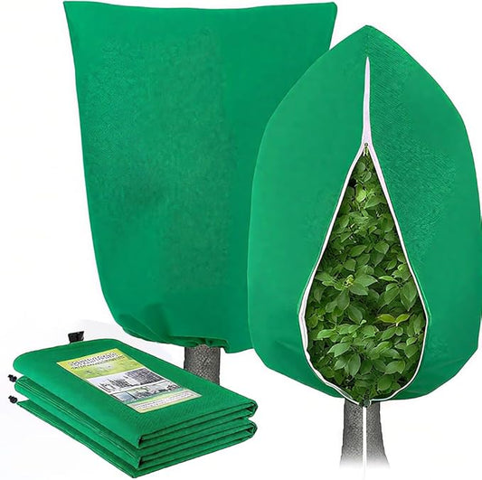 2PC Winter Plant Covers Freeze Protection Kit - 32x47 Reusable Frost Blankets with Adjustable Drawstring for Outdoor Samll Bushes Potted Plants Tree