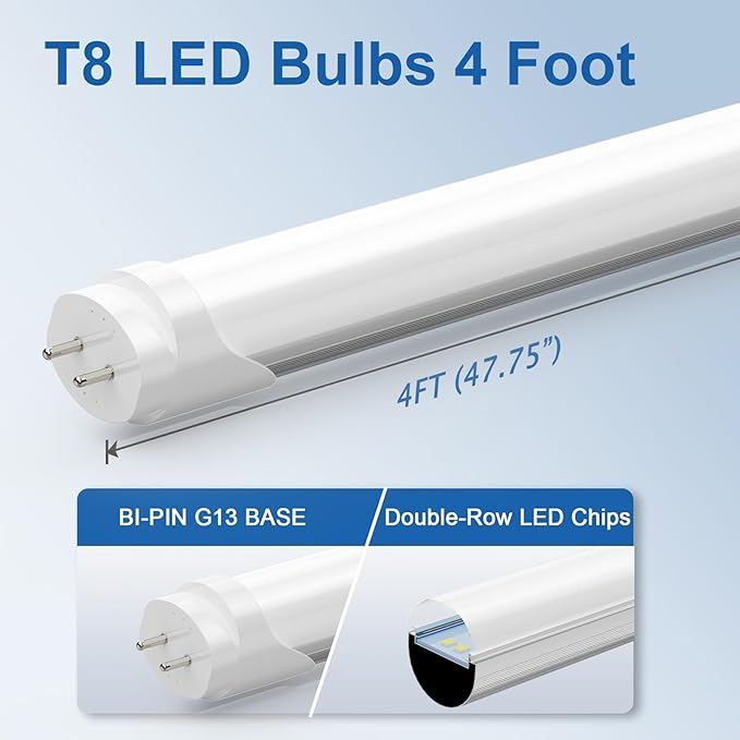 LED Tube Lights 4Ft, T10 T12 65W Equivalent Fluorescent Replacement, 24W 3120 Lumen, 6500K Cool White, Type A+B 4 Foot LED Bulbs for Office Shop Light, Remove Ballast or Plug & Play, 12 Pack