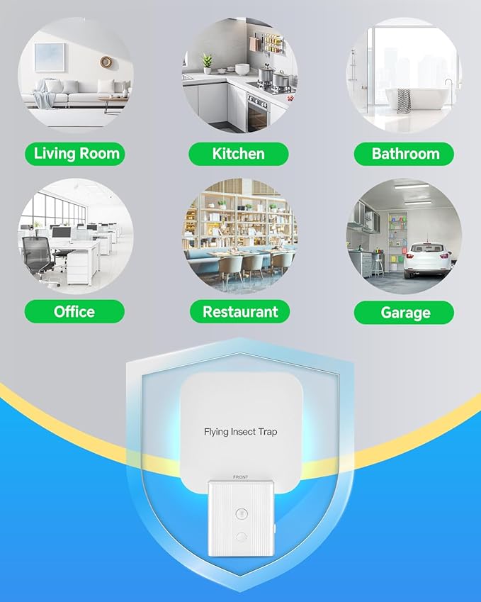 Fly Trap Indoor- 2 in 1 Plug in Fly Trap with Auto Night Light, Fruit Fly Traps for Indoors, Gnat Trap, Bug Light Trap for Mosquitoes, Flies, Fruit Flies, Moths (1 Device + 5 Glue Cards)