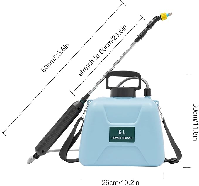 YIYIBYUS Battery Powered Sprayer 1.35 Gallon/5L Powerful Electric Sprayer with 3 Mist Nozzles and Adjustable Shoulder Strap Portable Electric Garden Sprayer for Lawn,Garden,Cleaning (Blue)