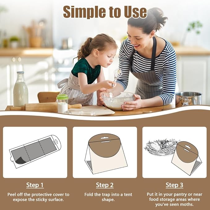 12 Pack Powerful Pantry Moth Trap with Pheromone Attractant and Sticky Glue, Long-Lasting Moth Traps for Pantry, Kitchen, Food Storage, and Closet, Effective Pest Control, Non-Toxic and Easy-to-Use