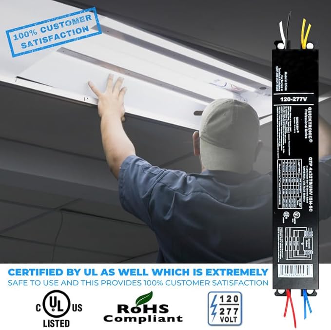 OHLECTRIC Replacement for Sylvania Ballast QTP4X32T8/UNV ISN-SC, Philips ICN-4P32-N, Keystone KTEB-432-UV-IS-N-P, for 4 Fluorescent T8 Lamps - 120-277V - 32 Watt