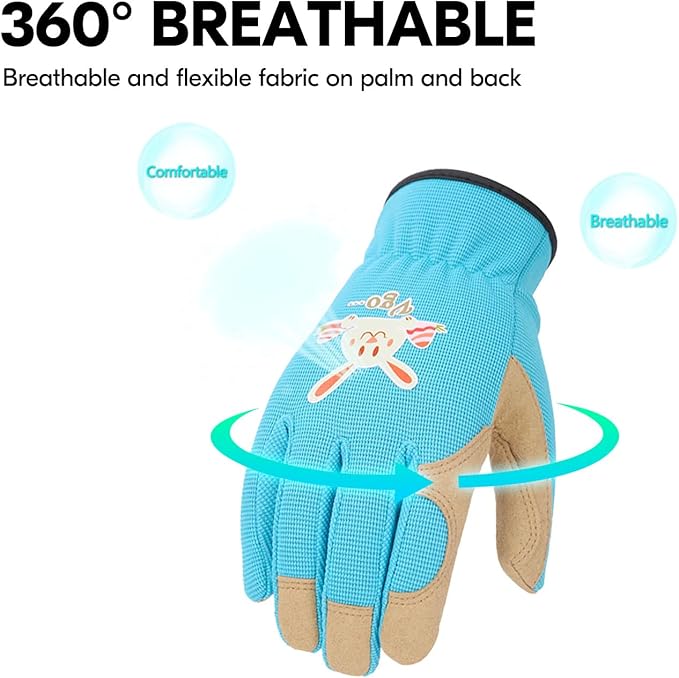 Vgo... 1-Pair Age 6-7 Kids Gardening Gloves,Children Yard Work Gloves,Soft Safety Outdoor Playing Gloves (Size L,Blue Rabbit, KID-SL7362)