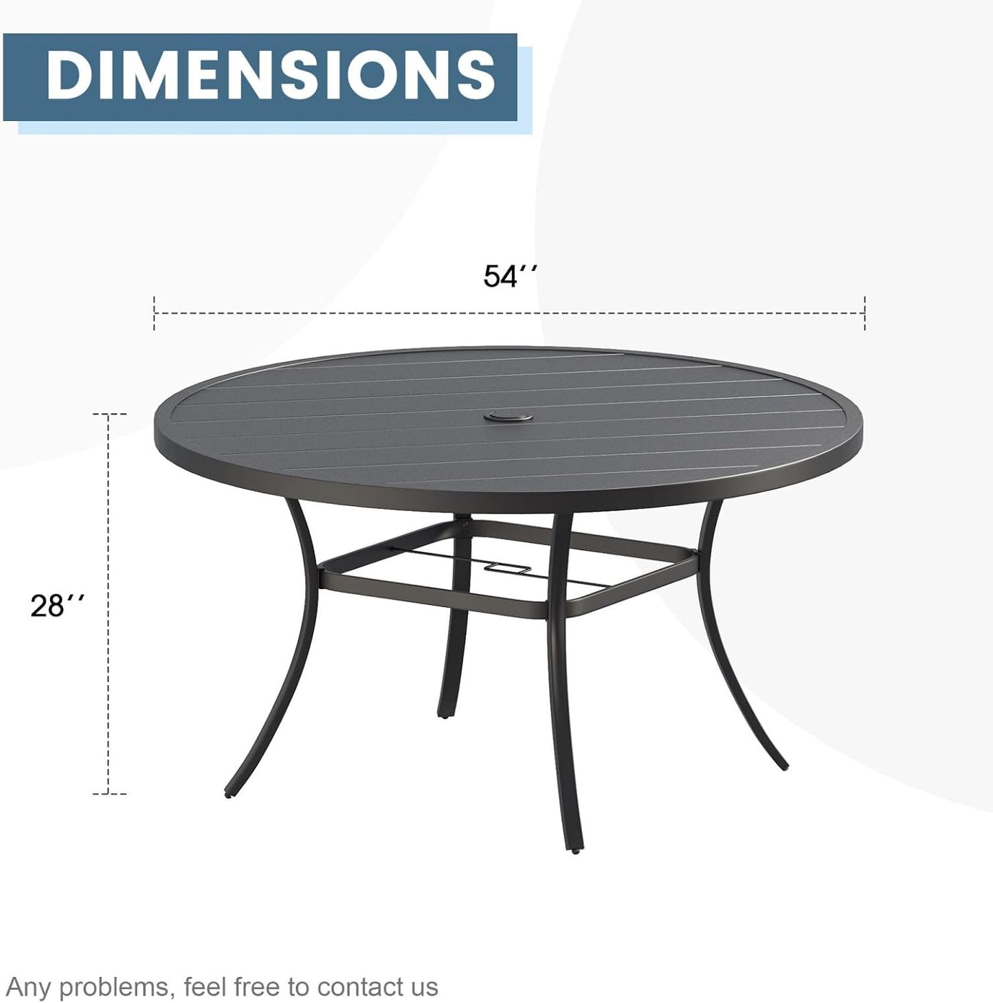 DIFY Patio Round Dining Table, 53" All Weather Round Outdoor Table with 1.57" Umbrella Hole for 8 Person, Perfect for Yard, Balcony and Lawn, Black Tabletop