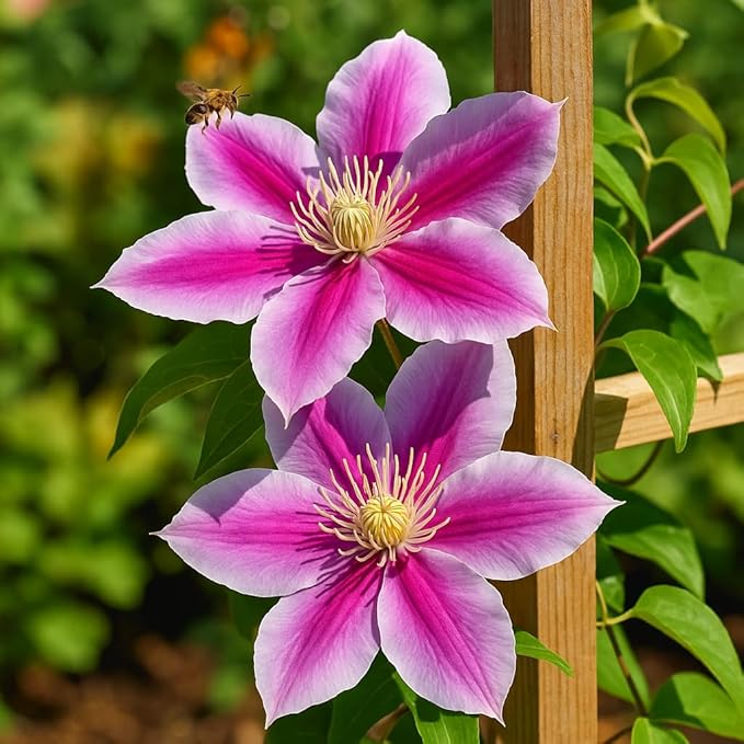 Perennial Farm Clematis 'Dr. Ruppel' Hybrid – Live Flowering Vine in 4 Quart Container, Large Rose-Pink Blooms with Deep Pink Stripes, Long Blooming, Ideal for Trellises, Arbors & Garden Fences