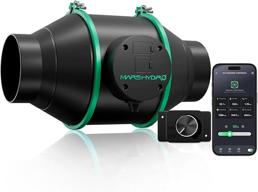 Mars Hdyro iFresh 4 Inch Smart Inline Duct Fan with Variable Speed Controller, 205 CFM App Control Ventilation Exhaust Fan for Grow Tents, Hydroponics