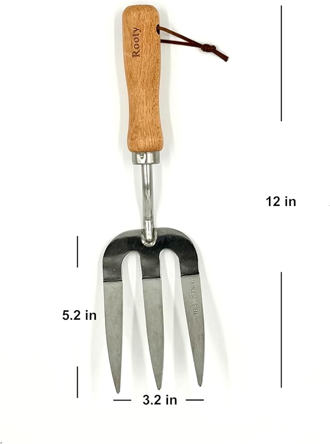 Rooty Gardening Hand Weeder Fork with Stainless Steel,Wooden Handle Easy for Planting, Spreading Mulch, Wedding, Loosening and Transplanting Soil/Rust Resistant