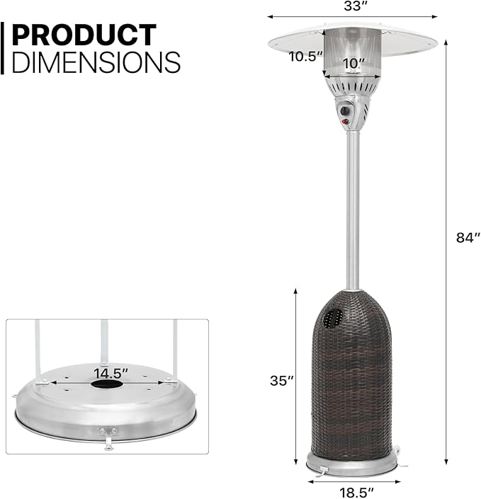 MoNiBloom 41000 BTU Propane Patio Heater with Wheels and Stainless Steel Burner Outdoor Patio Heater for Commercial Use, Residential, Garden, Backyard, Porch, Deck, Balcony (Brown)