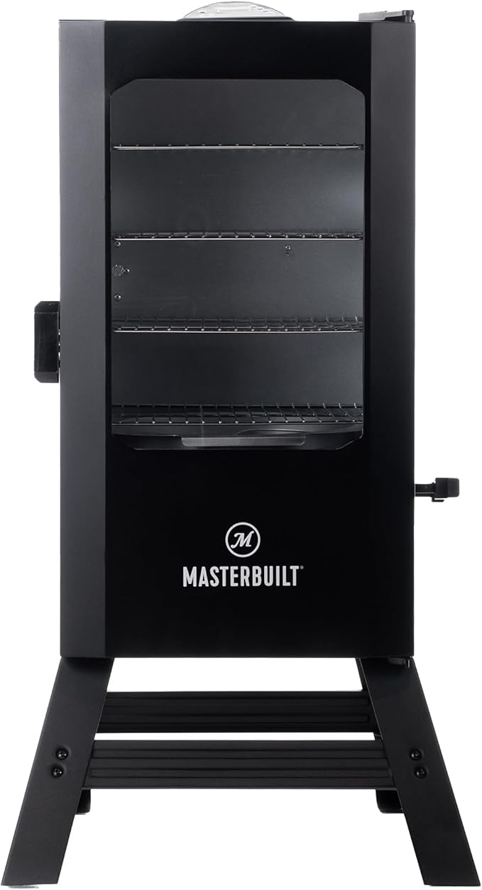 Masterbuilt® 30-inch Digital Electric Vertical BBQ Smoker with Leg Kit, Side Wood Chip Loader and 710 Cooking Square Inches in Black, Model MB20070421