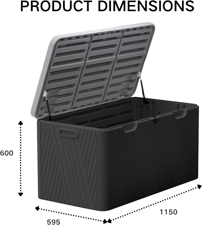 Kingdura 110 Gallon Outdoor Storage Box, Waterproof Resin Deck Box for Indoor and Outdoor Use, Lockable Storage Container for Patio Furniture Cushions Garden Tools (Black, 110 Gallon)