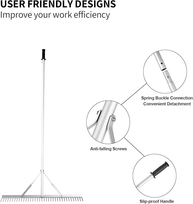 24 inches Head Aluminum Landscape Rake Landscape Rake with 104 inches Long Handle for Loosening Soil Lawn Care Weeding Lake Garden (24" Handle)