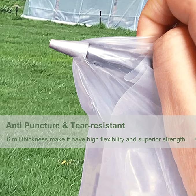 Yowlieu 10' x 26' Clear Greenhouse Plastic Sheeting, 6 Mil UV Resistant Polyethylene Greenhouse Film Hoop Green House Plastic Cover for Farms, Agriculture, Garden