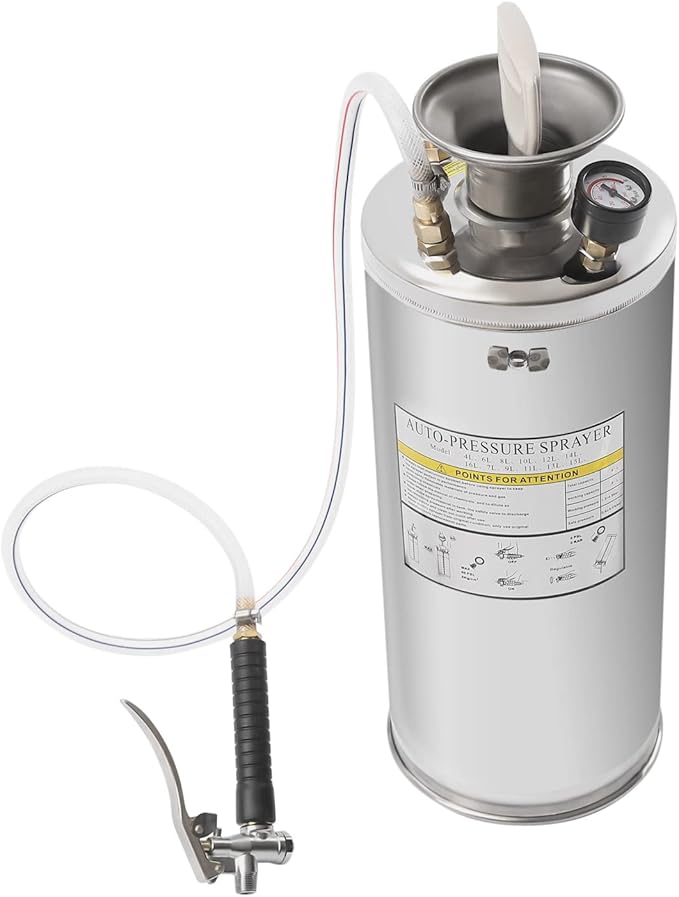 2Gal Stainless Steel Pump Up Sprayer,Heavy-Duty Stainless Steel Tank Multi-Use Sprayer,0.2-0.4MPA Hand Pump Sprayer,with 1.2m Hose, Adjustable Nozzle Suitable, Home & Garden, Silver