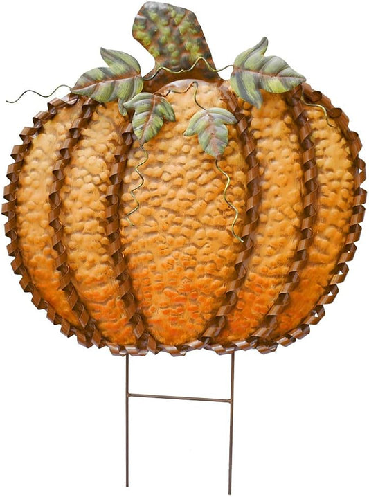 Morning View Metal Pumpkin Yard Stake Sign Fall Decor Decorative Rustic Pumpkins Garden Stakes Yard Decor Outdoor Thanksgiving Autumn Harvest Halloween Lawn Patio Decorations 26" Tall