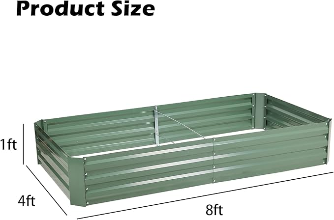 Aoodor 8 x 4 x 1 ft Outdoor Raised Garden Bed, Reinforced Galvanized Steel Planter Box for Vegetables, Herbs, and Flowers
