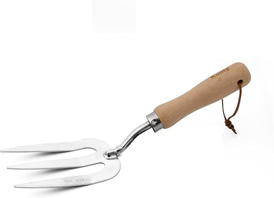 Rooty Gardening Hand Weeder Fork with Stainless Steel,Wooden Handle Easy for Planting, Spreading Mulch, Wedding, Loosening and Transplanting Soil/Rust Resistant