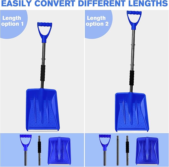 Snow Shovel 2026 Upgrade, Large-Capacity Lightweight Aluminum Portable Shovel for Parent-Child Snow Playing, Garden, Car & Camping with Extra Ice Scraper (Blue)