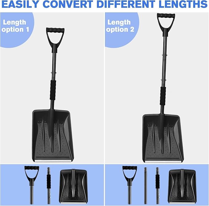 Snow Shovel 2026 Upgrade, Large-Capacity Lightweight Aluminum Portable Shovel for Parent-Child Snow Playing, Garden, Car & Camping with Extra Ice Scraper (Black)