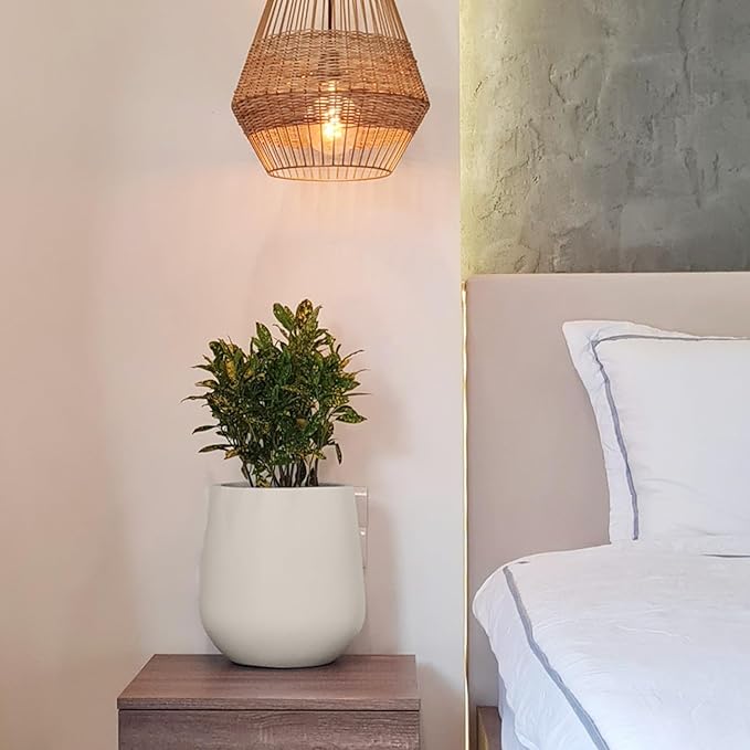 12.5"H x 11.4"D Corso Fiberstone Round Tapered Planter with Drainage Hole, Smooth Finishes, Weather Resistant for Indoor and Outdoor Use, Included 2 Extra Coco Mats (Taupe, 9" Pot Opening)