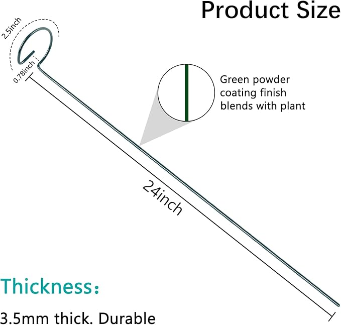 24 Inch 20 Packs Plant Support Stakes, Garden Single stemmed Plant Support Hoops Plant Prop for Flowers Orchid Tomatoes Peony Lily Rose Gladiolus (24 inch)