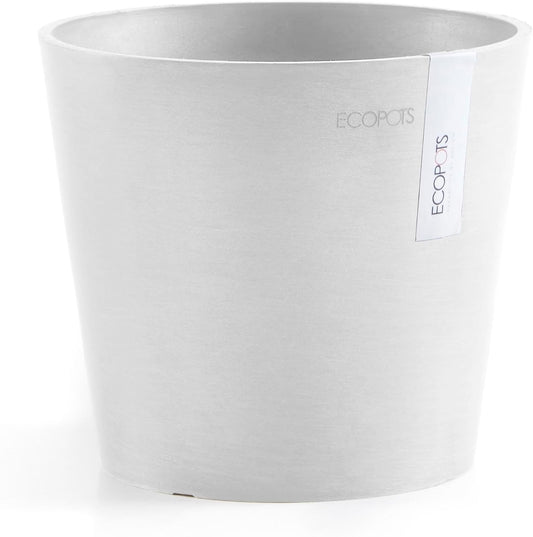 Ecopots Amsterdam Mini Durable Modern Round Recycled-Based Composite Flower Pot Planter, Pure White, 7"