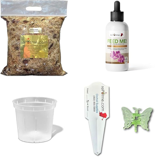 Deluxe Orchid Starter Kit - Orchid Moss - (Includes Phalaenopsis Gold Classic Orchid Potting Mix, Orchid Fertilizer, Plus a 5 inch Orchid Pot, Flower Clip, and Plant Label)