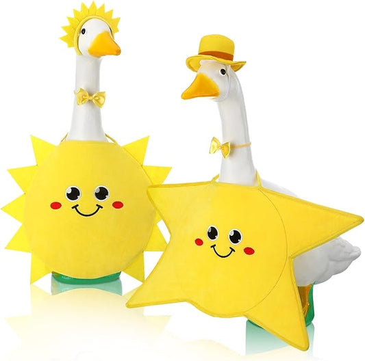 Frienda 2 Set Sun and Star Porch Goose Outfit Clothes for 23" High Cement or Plastic Goose, Sun and Star Yard Cement Geese Duck Clothes Costume for Fall Halloween Outdoor Garden Yard Patio Decor