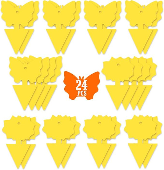 24PCS Fruit Fly Sticky Traps, Fungus Gnat Traps Insect Trap for Plants Kitchen Indoor and Outdoor（24 Light Yellow）