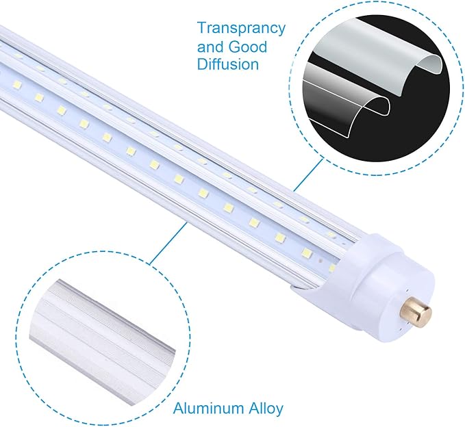 T8 LED Tube Light 8FT 65W,FA8 Single Pin LED Lights,6000K,Super Bright,8 Foot LED Bulbs to Replace Fluorescent Light Bulbs-25Pack