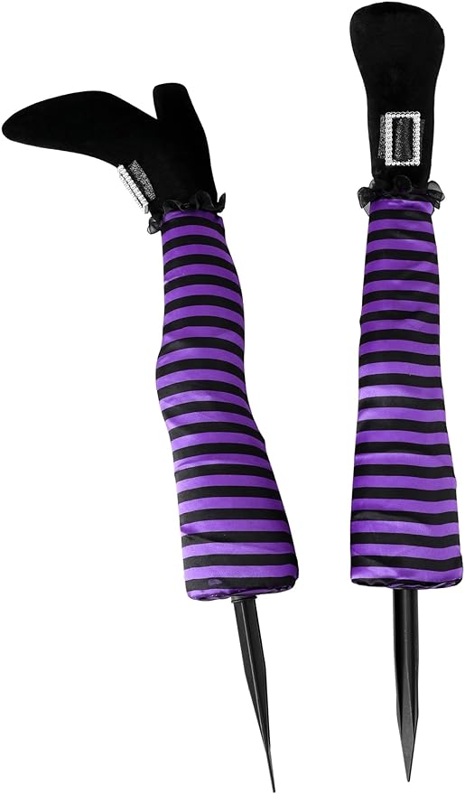Halloween Witches Legs Decor Leg Yard Stakes Stake Wreaths Feet Door Crashing Garden Party Porch Wicked Hanging House Foot Outdoor Decorations (Purple)