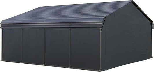 GREEN PARTY 20 x 20 ft Metal Carport Kits with Galvanized Steel Roof & Removable Sidewalls, Heavy Duty Metal Carport Canopy, Outdoor Car Tent Metal Garage Shelter for 2 Car, SUV, Truck and Boats, Gray