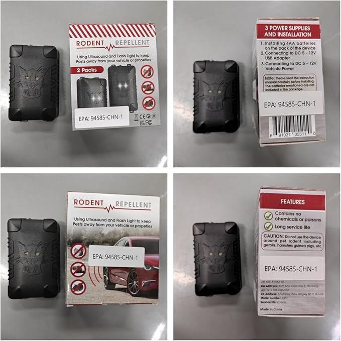 Car Rodent Repellent Under Hood Rodent Repeller Ultrasonic Battery Operated Rat Deterrent for Car Engine Mouse Deterrent,Rat Repellent for Car,Keep Rodents Mice Out of Barn Garage (4)