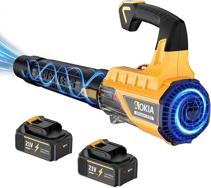 Leaf Blower Cordless, 21V Electric Blower with 2 3.0Ah Battery and Charger - Powered Air Blower 580CFM/160MPH - Lightweight Leaf Blower for Lawn Care, Patio Cleaning, Blowing Leaves and Dust