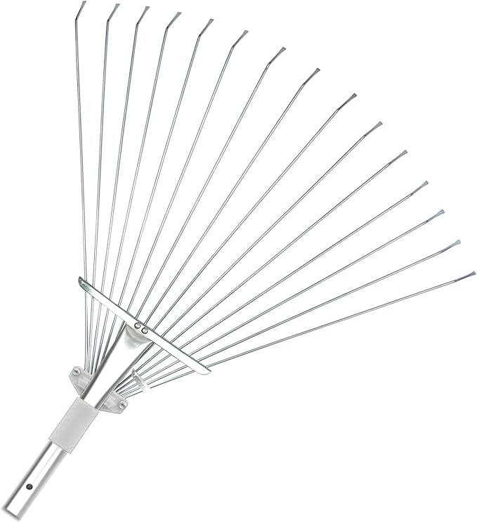 Buyplus Adjustable Garden Leaf Rake - 24 to 63 Inch Telescopic Metal Expandable Folding Leaves Rake, Metal Rakes for Leaves, Yard Rakes for Lawn Yard, Flowers Beds, Sliver