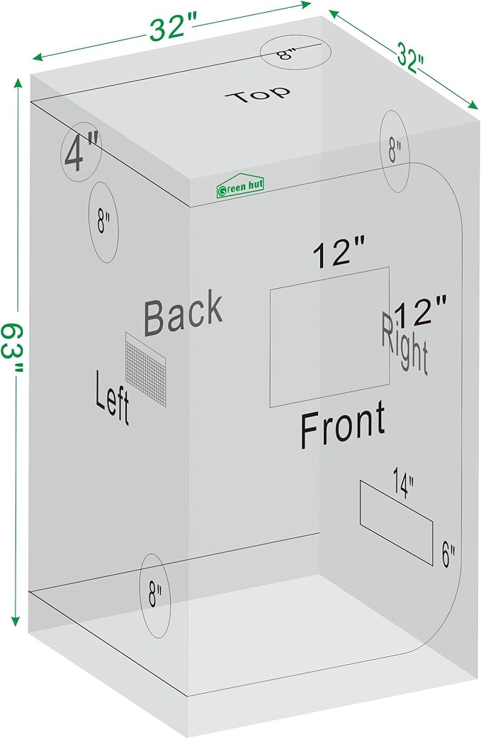 Grow Tent 32"x32"x63", High Reflective Mylar Dark Room with Observation Window, Removable Floor Tray and Tool Bag for Indoor Plant Growing 3x3