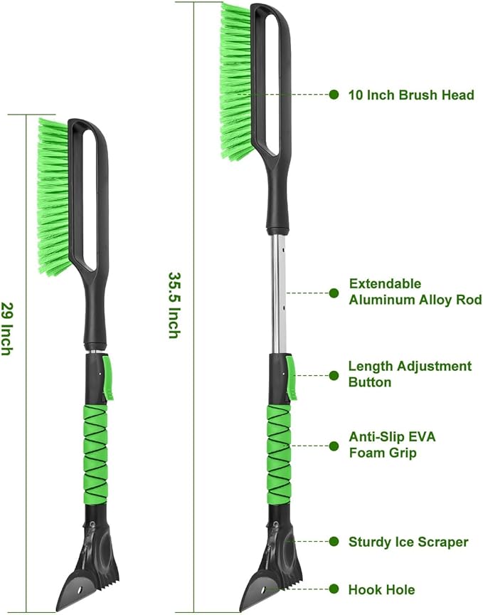 SEAAES 35.5 Inch Snow Brush for Car, Extendable Windshield Ice Scraper with Foam Grip, Snow Scraper Brush for SUV Truck Auto Jeep RV Vehicle Window