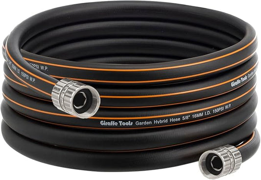 Giraffe Tools Leader Hose 8ft x 5/8", Custom Length, Heavy Duty, No Kink, Flexible, Rubber Garden Hose, Leakproof Water Hose with Male to Female Fittings, 600 Burst PSI