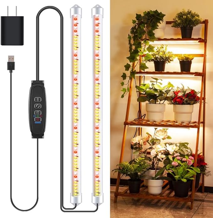 2 Bars 16" Grow Lights for Indoor Plants, 120 LEDs Full Spectrum Plant Grow Light Strips with Auto ON/Off Timer 3/9/12Hrs, 10 Brightness, 3 Switch Modes Sunlike Growing Lamps for Hydroponics Succulent