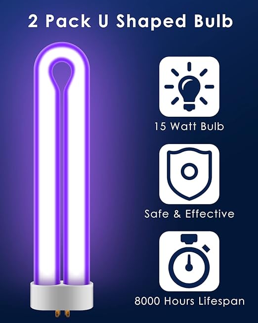 4Pack FUL15W BL Replacement Bulbs with 4 Pin Base, Indoor Outdoor 15W U Shape Lamp Tube Compatible with T6 T8 T9(Black)