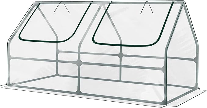 Aoodor 6 x 3 x 3 ft Mini Greenhouse with 2 Zipper Doors, Water-Resistant, UV-Protected for Flowers, Vegetables, and Herbs, Transparent