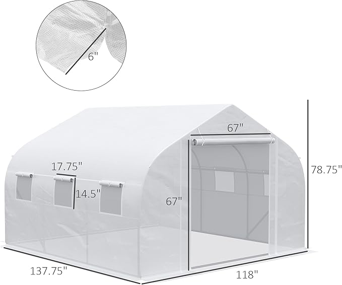 Outsunny 11.5' x 10' x 6.5' Walk-in Greenhouse, Tunnel Green House with Zippered Mesh Door and 6 Mesh Windows, Gardening Plant Hot House with Galvanized Steel Frame, White