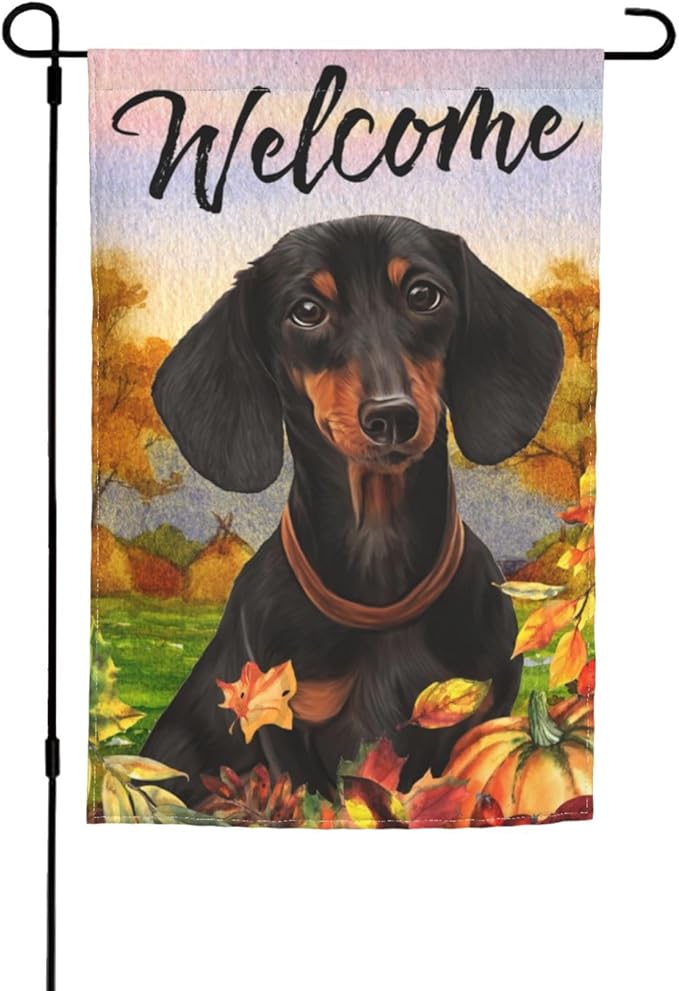 Dachshund Fall Pumpkin Fall Dog Garden Flag Welcome Party Outdoor Outside Decorations Picks Home House Garden Yard Decor 12x18 Inch