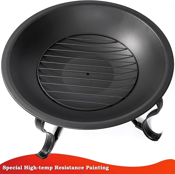 SINGLYFIRE 29 inch Fire Pits for Outside Firepit Outdoor Wood Burning Bonfire Pit Steel Firepit Bowl for Patio Backyard Camping,with Ash Plate,Spark Screen,Log Grate,Poker, bronze