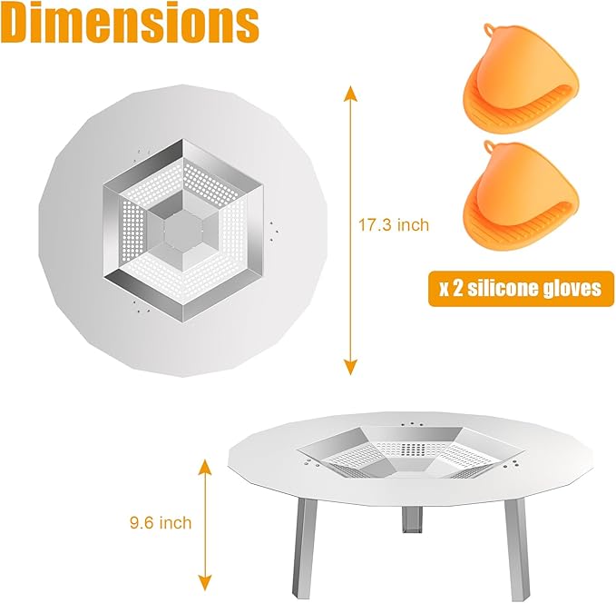 BBQ-PLUS One-Piece Heat Deflector Replacement for Solo Stove Ranger 15" Fire Pit, Stainless Steel Heat Diffuser Accessories with 3 Support Leg for Most 15 inches Outdoor/Indoor Backyard Fire Pit