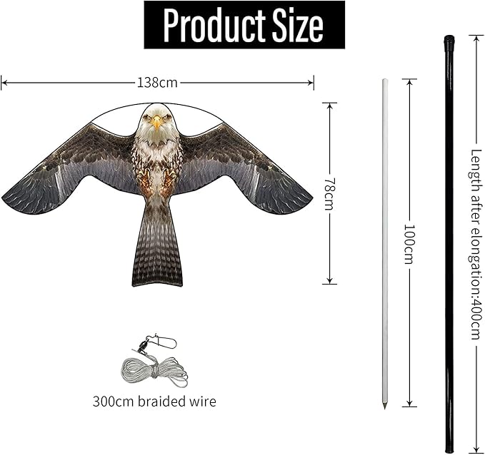 Bird Hawk Flying Kite with Pole Crops Farm Protector Bird Scarer Flying Kite with 4m Pole-Style B