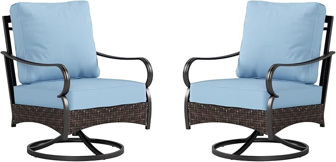 Sophia & William Extra Large Outdoor Patio Swivel Sofa Chairs Set 2 PCS Heavy-Duty Metal Porch Furniture with High Back & Deep Seating Area, 5.5" Thicken Cushions for Deck, Lawn, Outside (Blue)